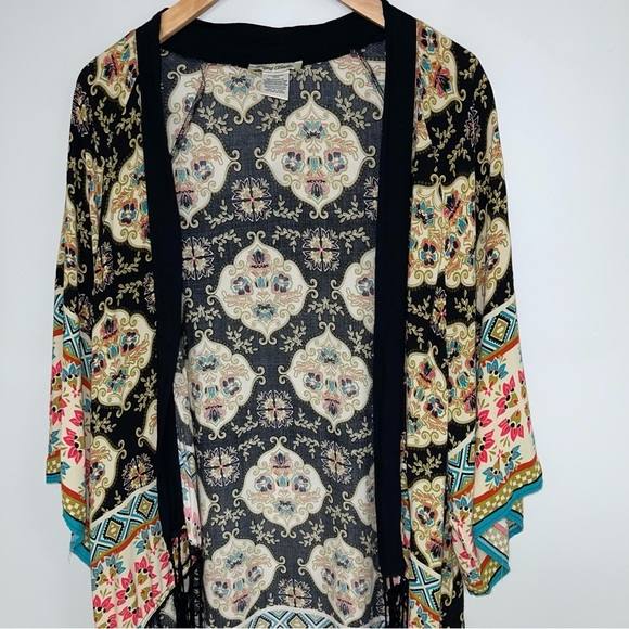 Flying Tomato Open Front Kimono Cardigan Fringe Boho Black  Women's Size Large - Picture 3 of 8